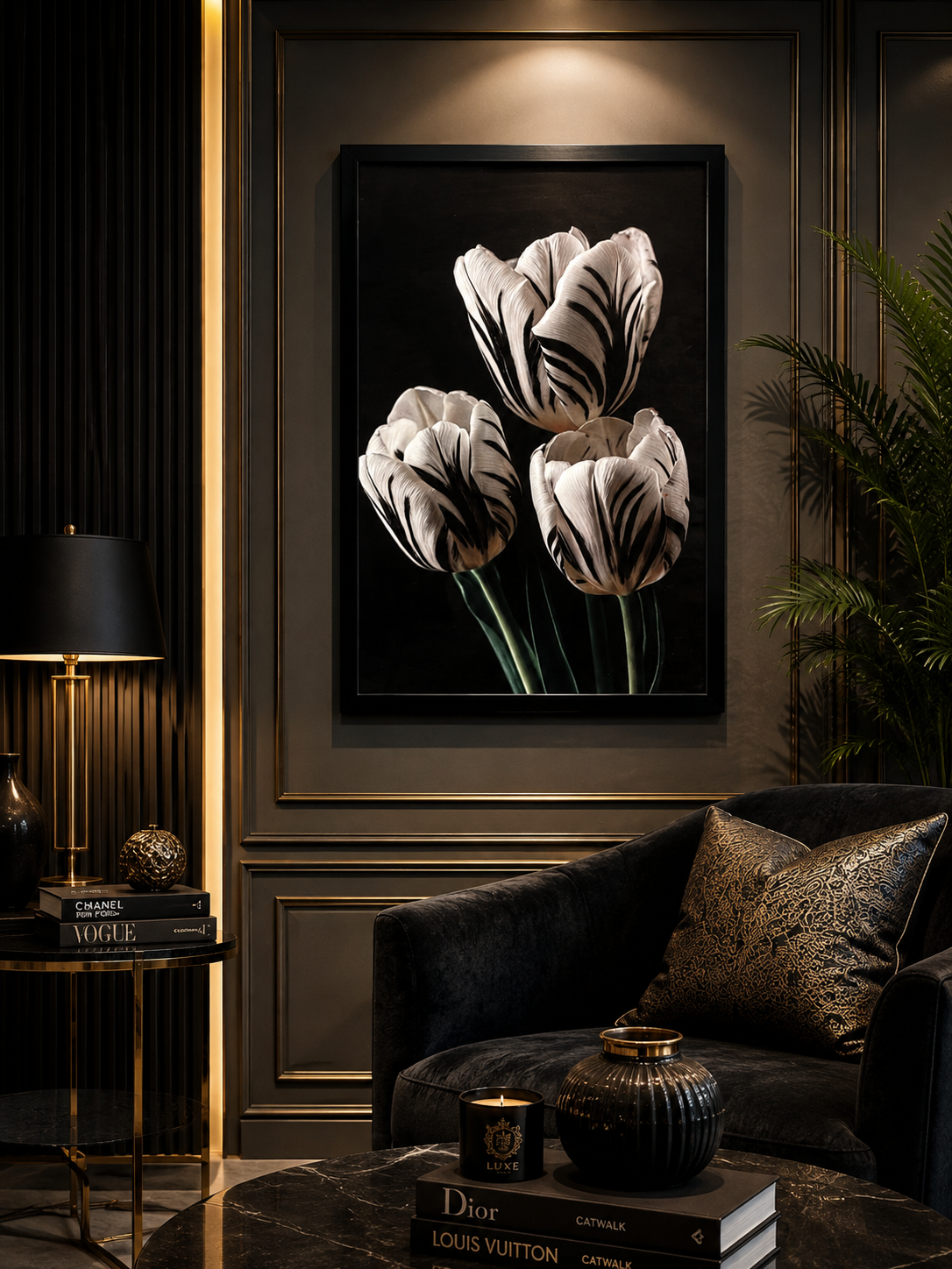 Premium White Tulip Wall Art 21x30 Inc