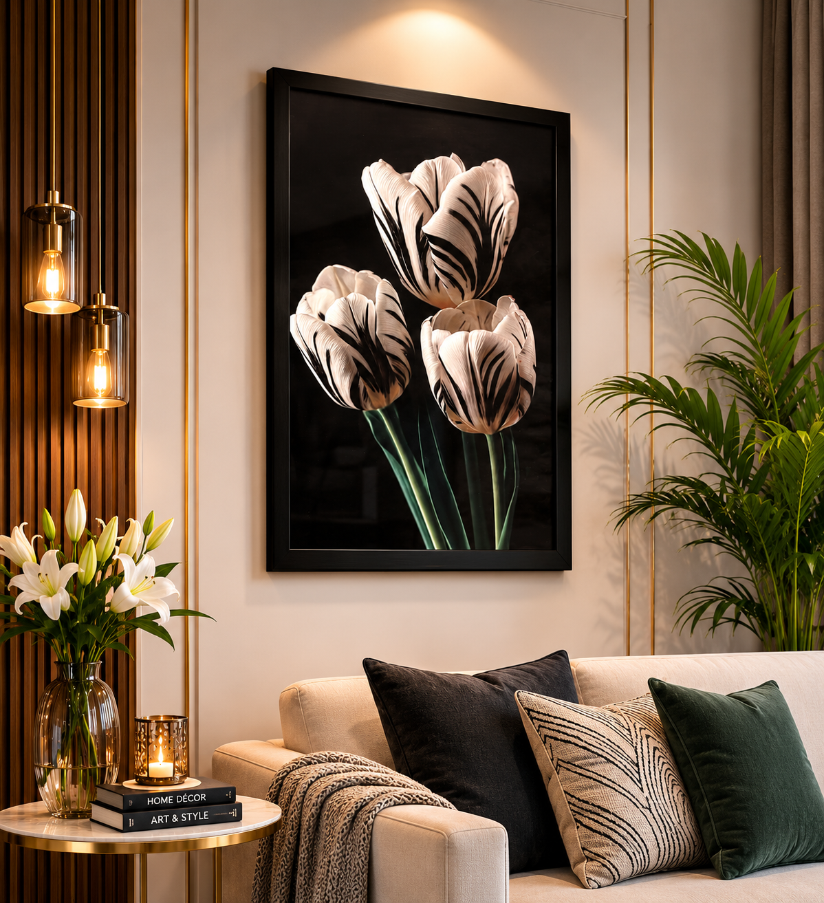 Premium White Tulip Wall Art 21x30 Inc
