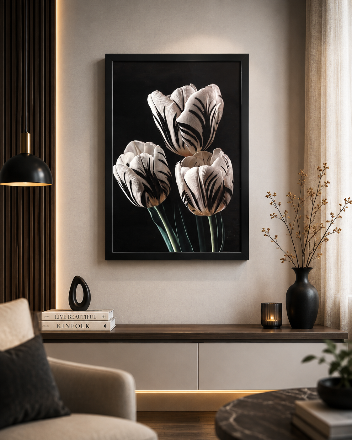 Premium White Tulip Wall Art 21x30 Inc
