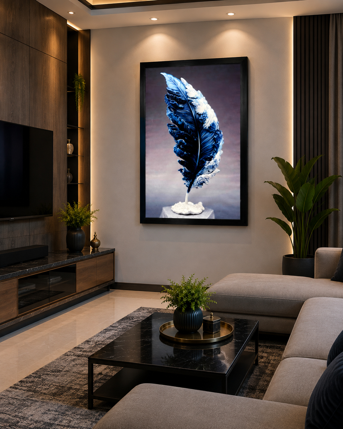 Premium Blue Feather Wall Art 21x30 Inc